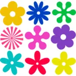 Retro çiçekler seçimi vektör grafikleri